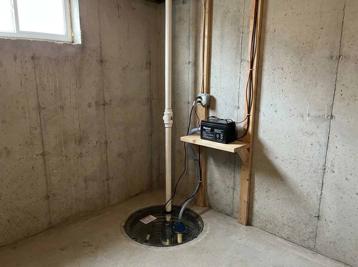 Sump pump installation with battery backup in Minneapolis basement